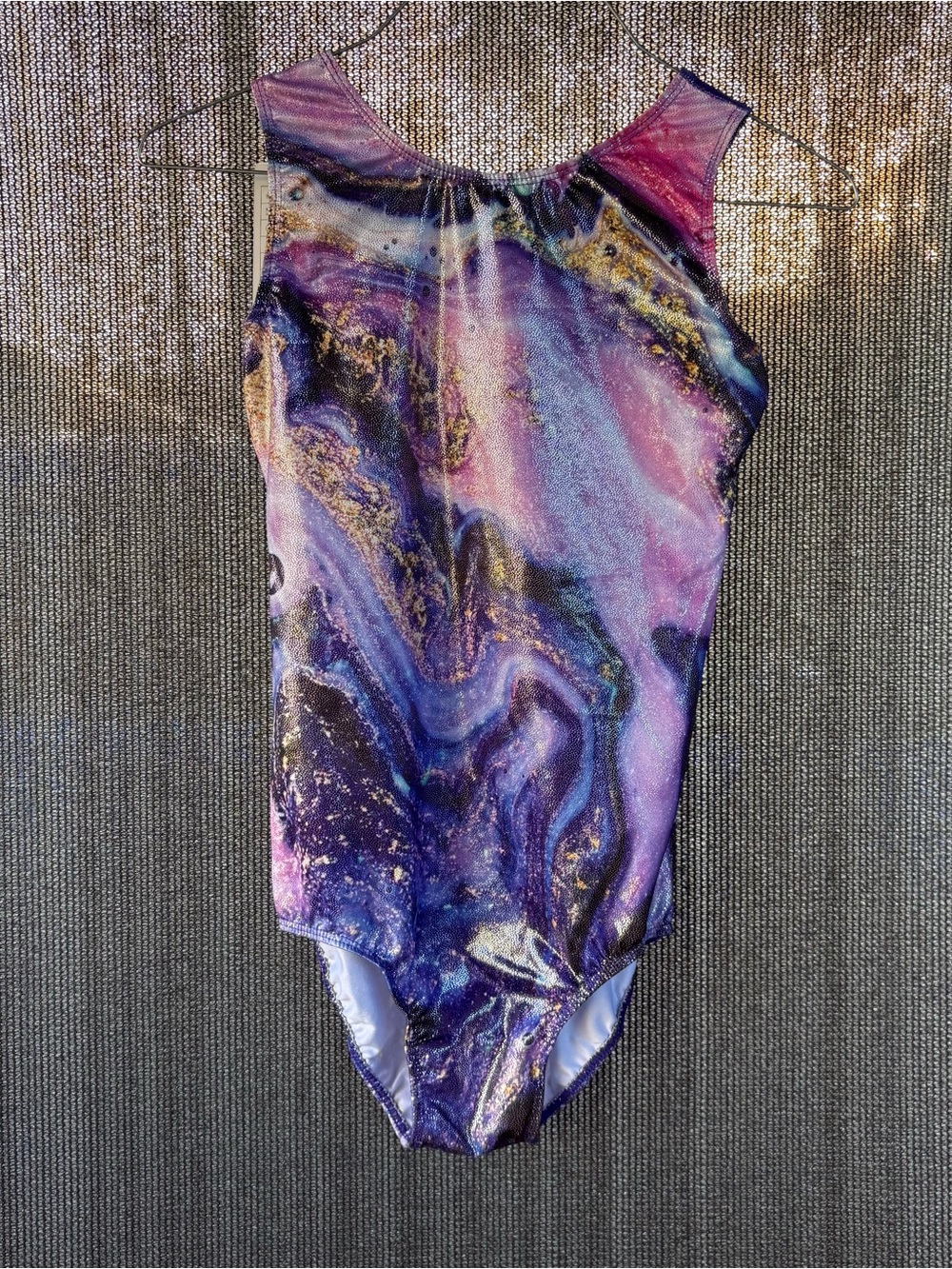 Girls Purple and Gold Metallic Marble Gymnastics Leotard Size 12A (10/12)